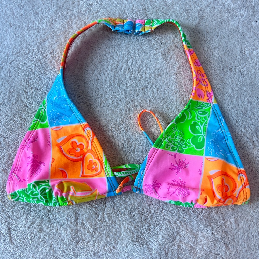 Vintage Ralph Lauren Triangle Bikini Top Size S Vibrant Color Patchwork Tropical